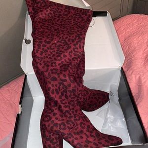NWT and box TORRID 4B Burg Leopard Stretch Knee Boots. Size: 8